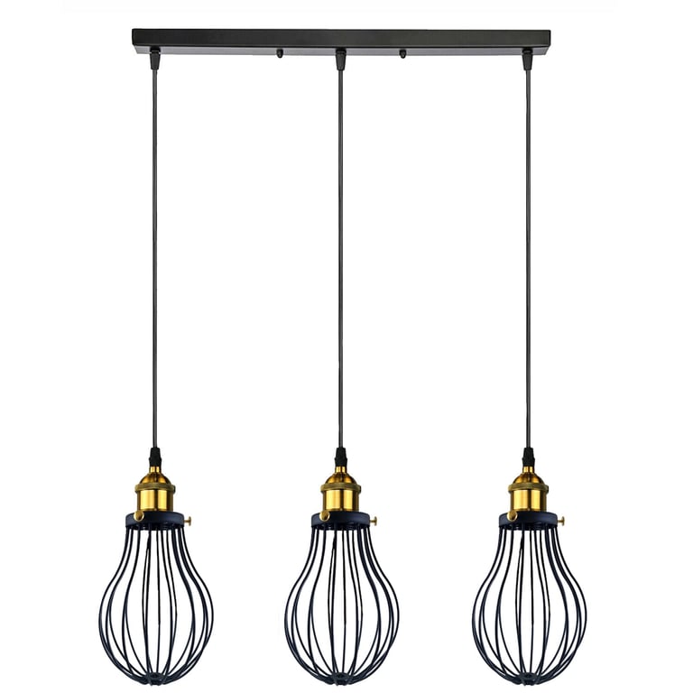 Industrial 3 Way Hanging Pendant Light - Decorative Cage Fixture for Home Decor Lighting