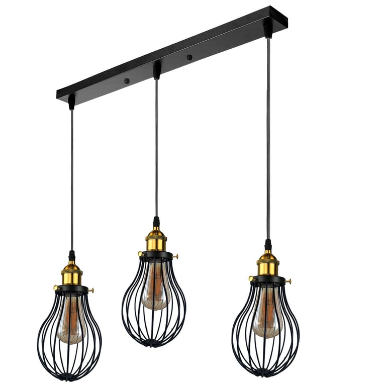 Industrial 3 Way Hanging Pendant Light - Decorative Cage Fixture for Home Decor Lighting