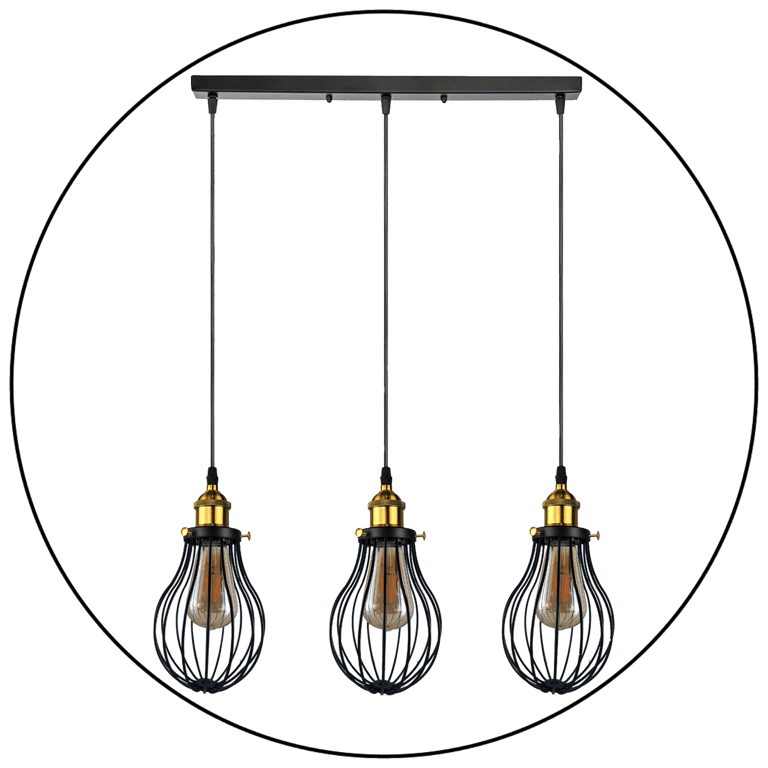 Industrial 3 Way Hanging Pendant Light - Decorative Cage Fixture for Home Decor Lighting