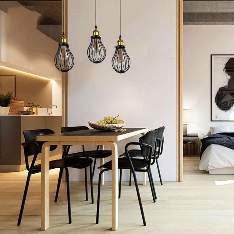 Industrial 3 Way Hanging Pendant Light - Decorative Cage Fixture for Home Decor Lighting