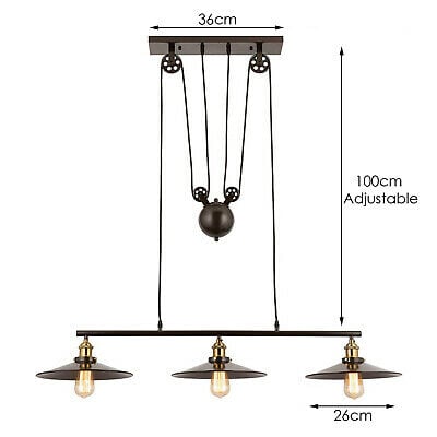 Vintage Industrial 3-Light Pendant Light Fixture with Adjustable Hanging System