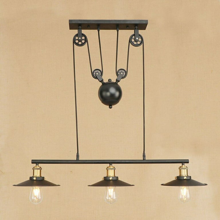 Vintage Industrial 3-Light Pendant Light Fixture with Adjustable Hanging System