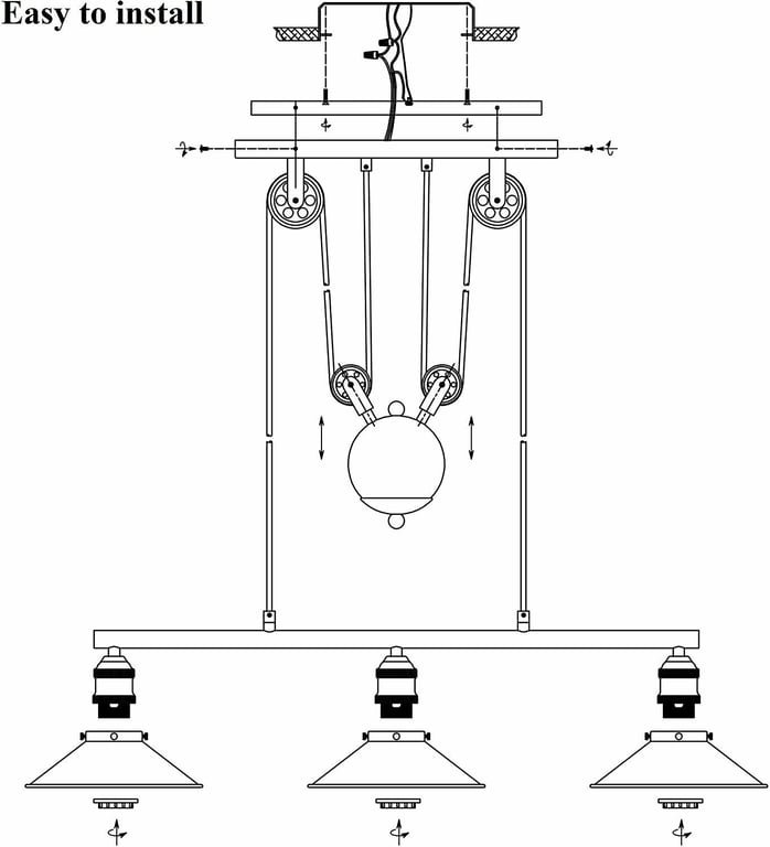 Vintage Industrial 3-Light Pendant Light Fixture with Adjustable Hanging System