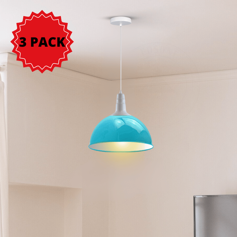 Blue Dome Pendant Ceiling Light 3-Pack - Industrial Retro Style Lighting for Kitchen & Bar