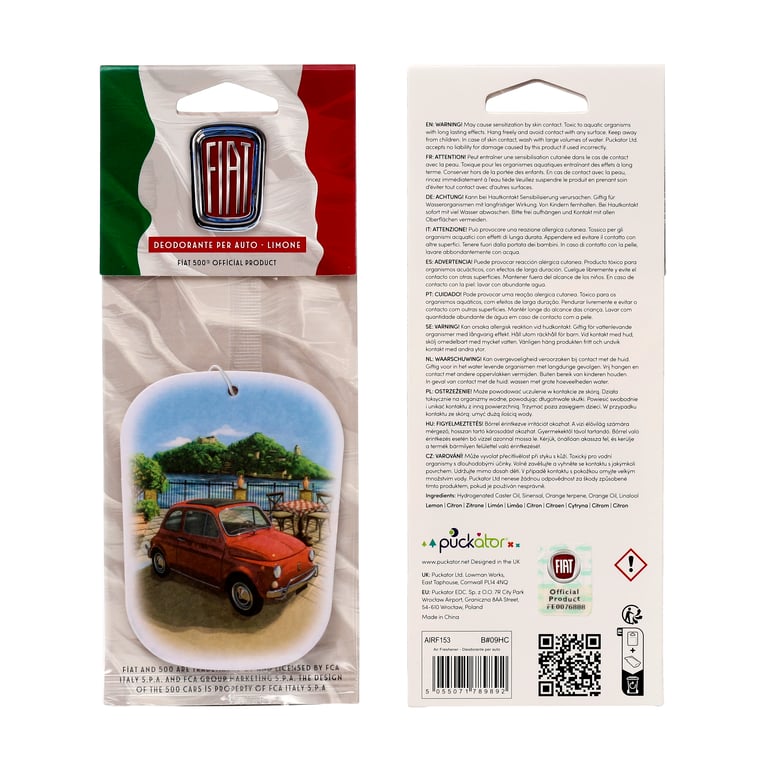 Lemon Scented Fiat 500 Mountain Scene Air Freshener - Licensed Home & Car Fragrance