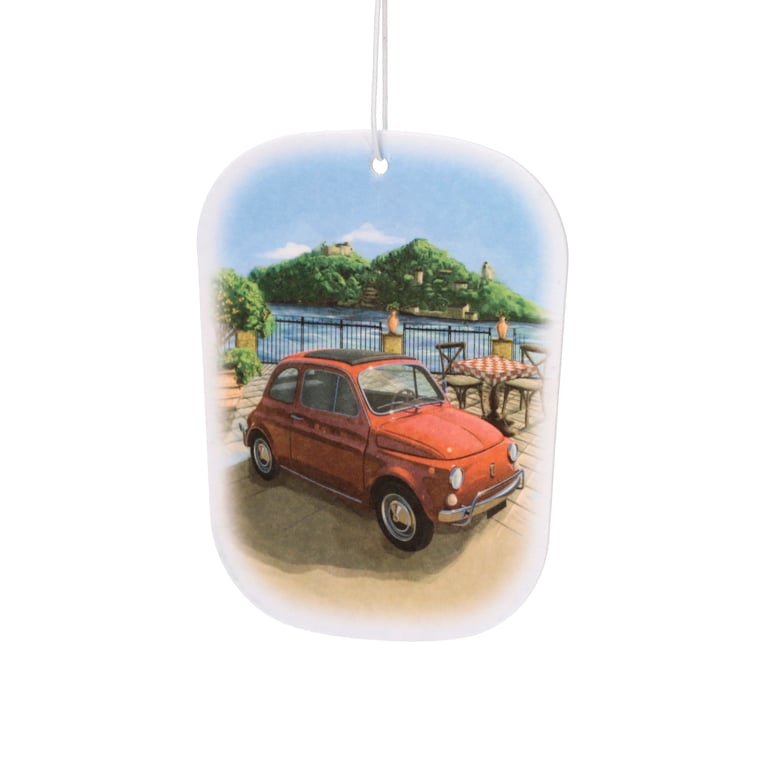 Lemon Scented Fiat 500 Mountain Scene Air Freshener - Licensed Home & Car Fragrance