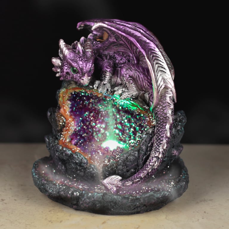 Crystal Baby Dragon LED Backflow Incense Burner - Resin Mist Holder with 30 Min Burn Time