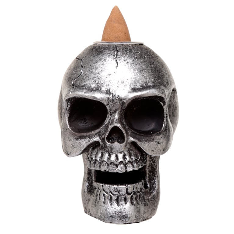 Resin Small Skull Backflow Incense Burner - 30 Minute Burning Time for Halloween Decorations