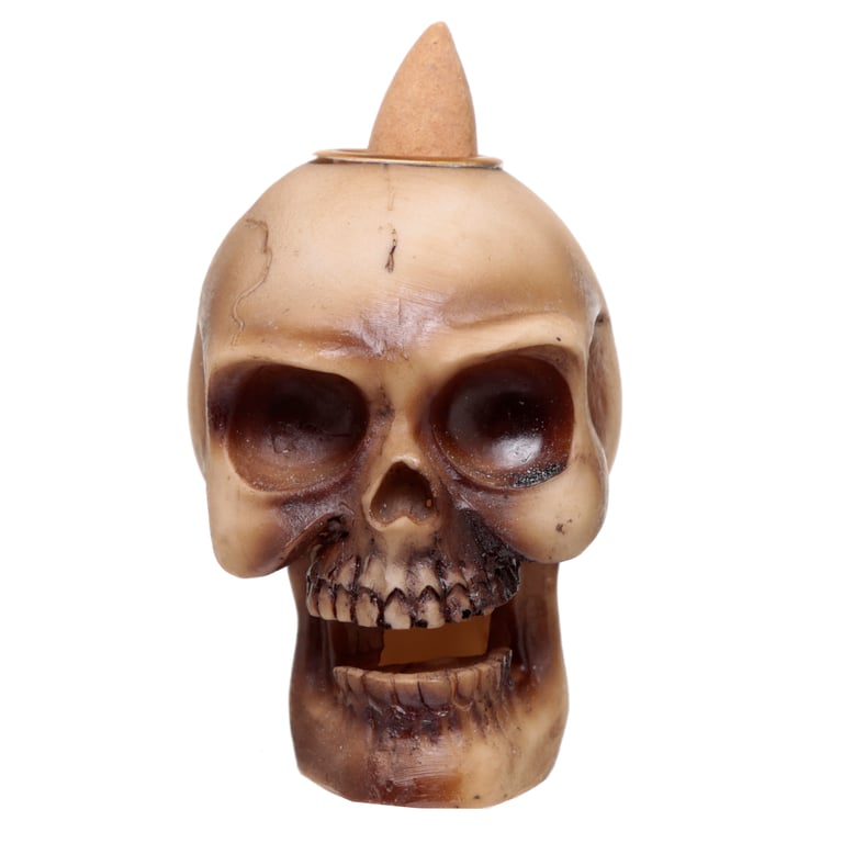 Resin Small Skull Backflow Incense Burner - 30 Minute Burning Time for Halloween Decorations