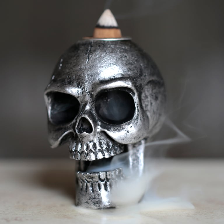 Resin Small Skull Backflow Incense Burner - 30 Minute Burning Time for Halloween Decorations