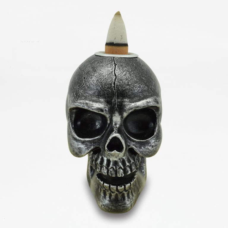 Resin Small Skull Backflow Incense Burner - 30 Minute Burning Time for Halloween Decorations