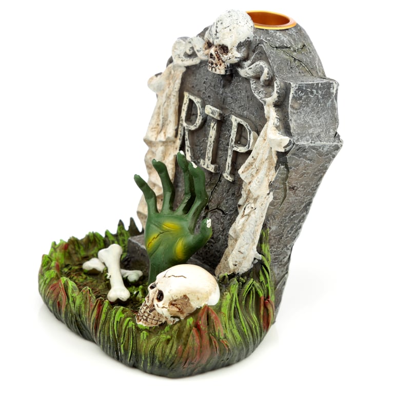 Resin Zombie Hand Tombstone Backflow Incense Burner - Misty Halloween Decor