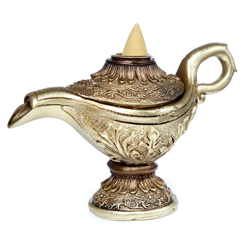 Backflow Incense Burner - Magic Lamp Resin and Metal, 30 Minute Burn Time