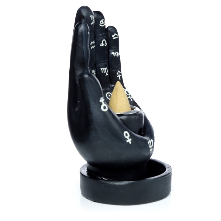 Backflow Incense Burner - Mantric Hand Resin and Metal Burner for 30 Minute Use with Backflow Cones