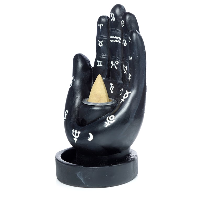 Backflow Incense Burner - Mantric Hand Resin and Metal Burner for 30 Minute Use with Backflow Cones