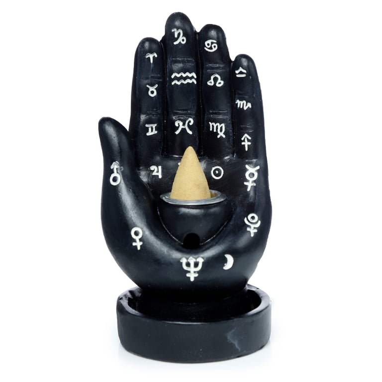 Backflow Incense Burner - Mantric Hand Resin and Metal Burner for 30 Minute Use with Backflow Cones