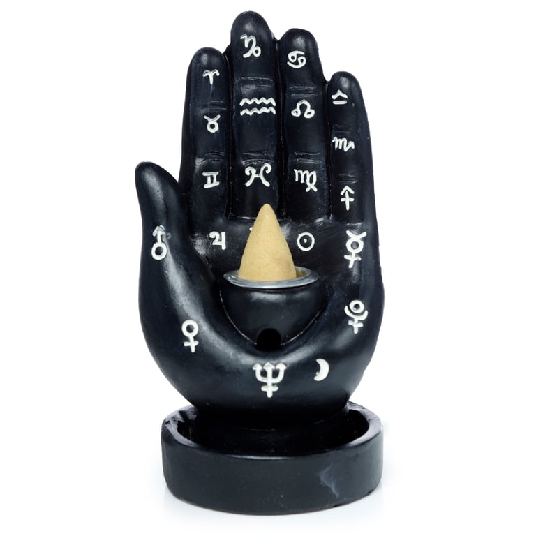 Backflow Incense Burner - Mantric Hand Resin and Metal Burner for 30 Minute Use with Backflow Cones