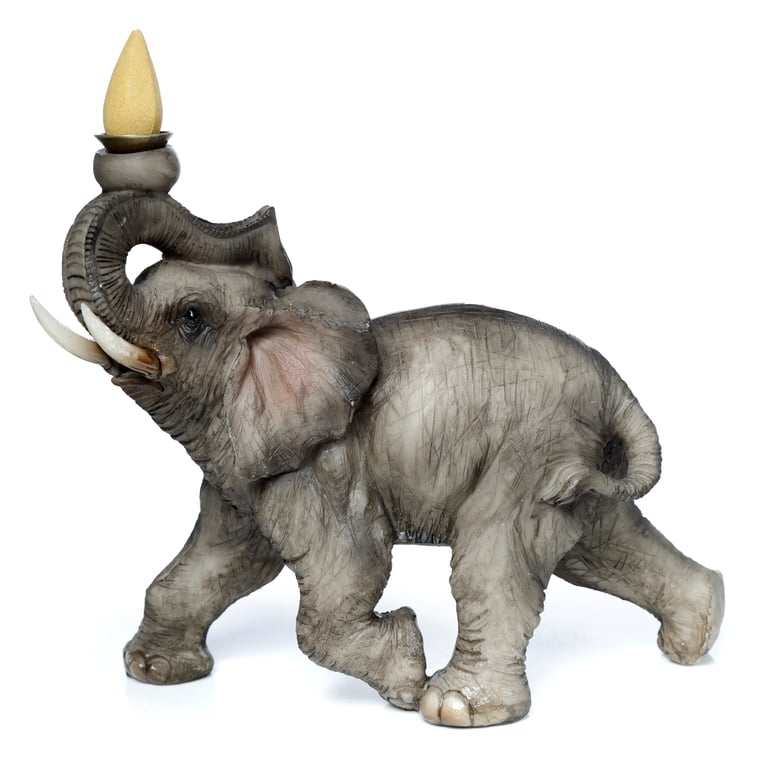 Resin and Metal Backflow Incense Burner - Elephant, 30 Minute Natural Burning Time