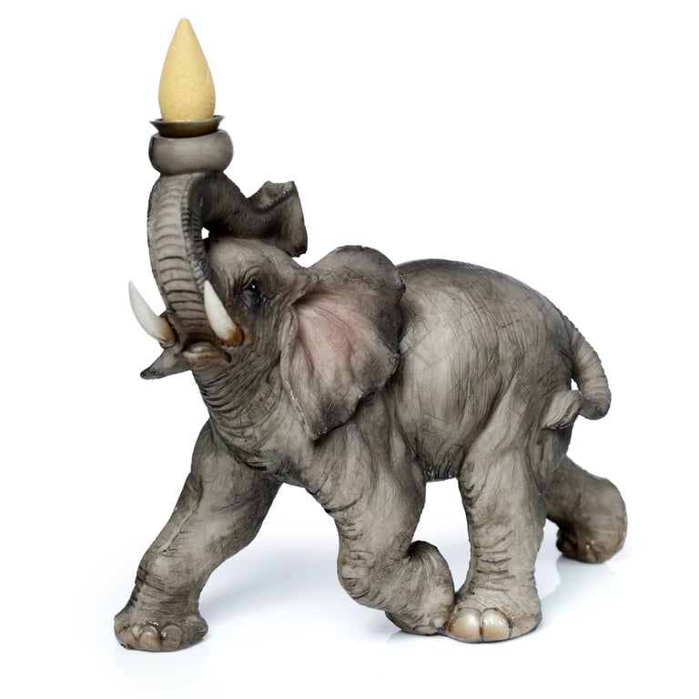 Resin and Metal Backflow Incense Burner - Elephant, 30 Minute Natural Burning Time