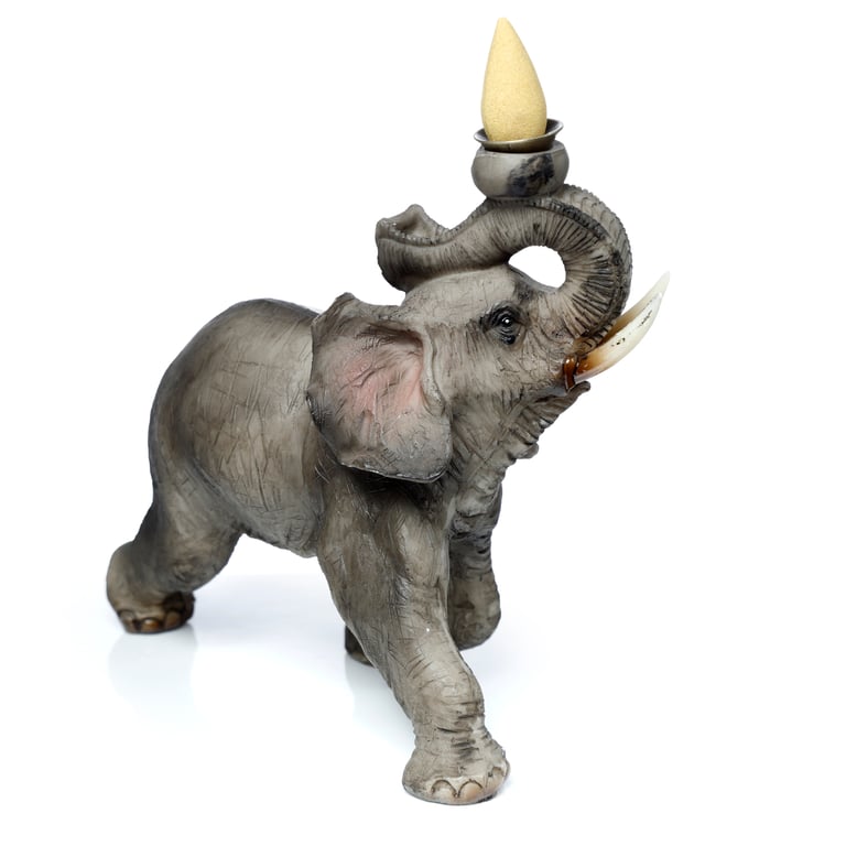 Resin and Metal Backflow Incense Burner - Elephant, 30 Minute Natural Burning Time