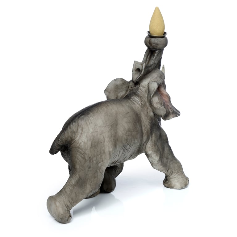 Resin and Metal Backflow Incense Burner - Elephant, 30 Minute Natural Burning Time