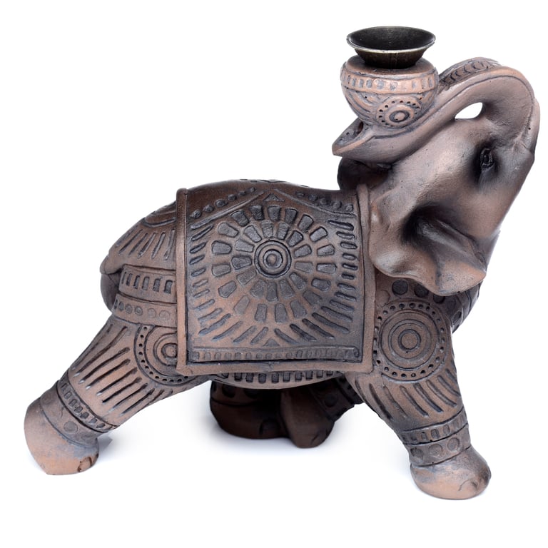 Peace of the East Wood Effect Elephant Backflow Incense Burner - Resin & Metal Construction, 30 Minute Burn Time