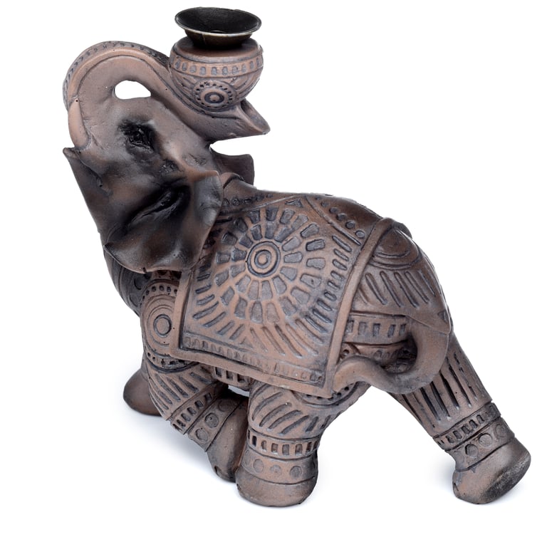 Peace of the East Wood Effect Elephant Backflow Incense Burner - Resin & Metal Construction, 30 Minute Burn Time