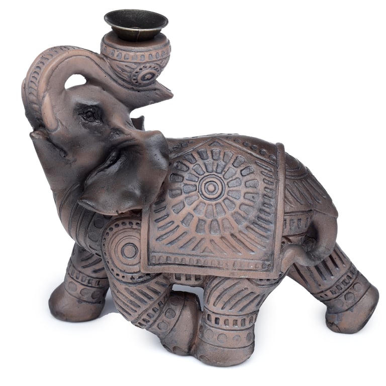 Peace of the East Wood Effect Elephant Backflow Incense Burner - Resin & Metal Construction, 30 Minute Burn Time