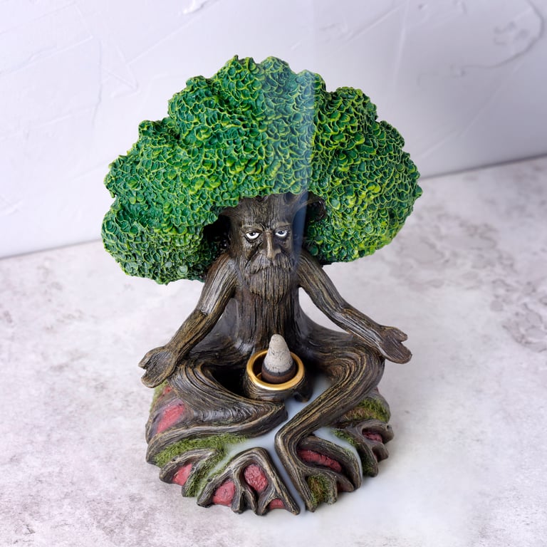 Resin and Metal Backflow Incense Burner - Tree Man, 30 Minute Heatproof Surface Use Only