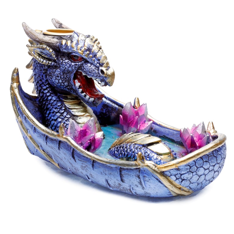 Amethyst Crystal Dragon Backflow Incense Burner - Resin & Metal Design
