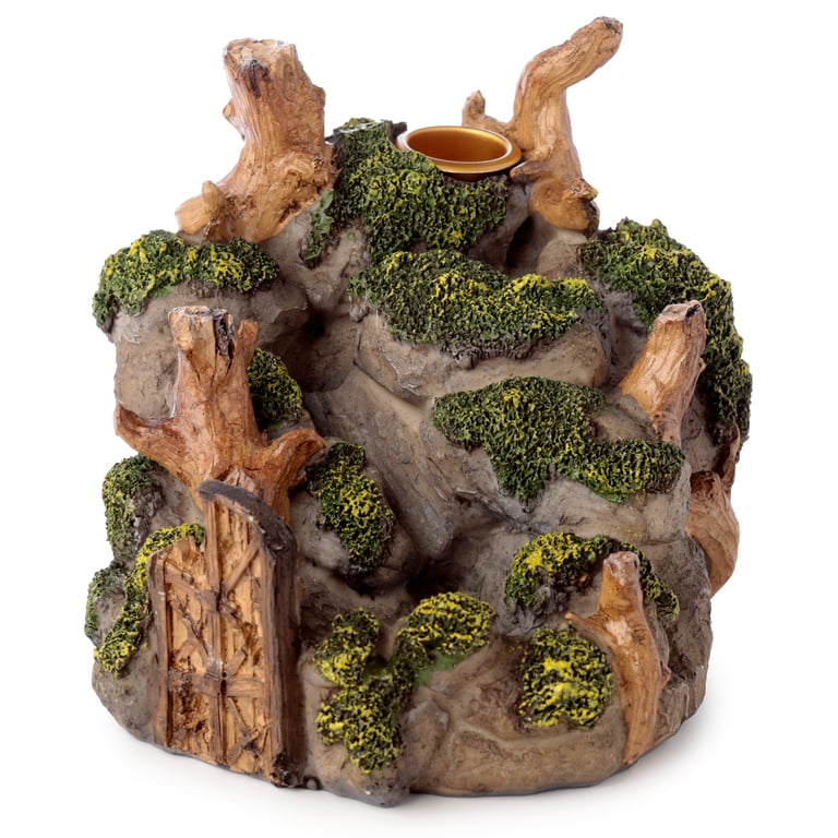 Ancient Woodland Secret Cave Backflow Incense Burner - Resin & Metal, 30-Minute Burn Time