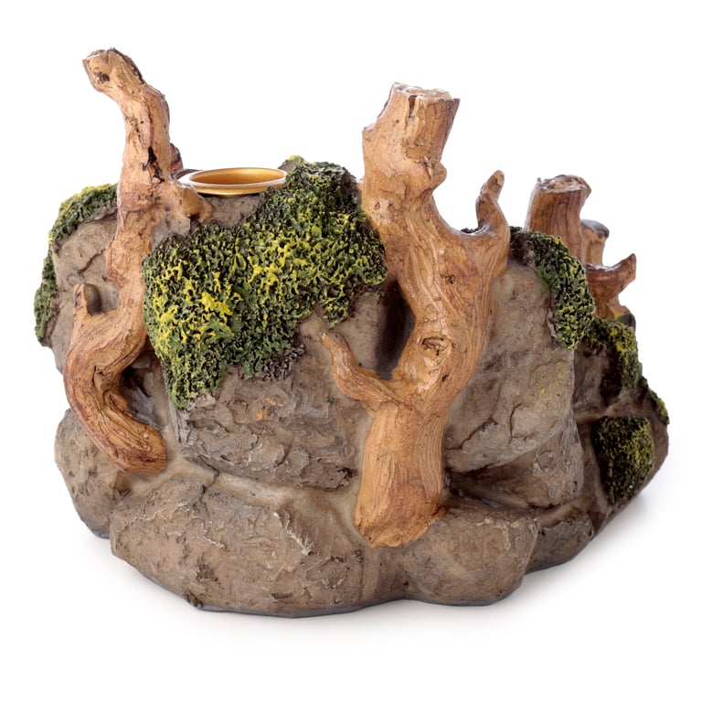 Ancient Woodland Secret Cave Backflow Incense Burner - Resin & Metal, 30-Minute Burn Time