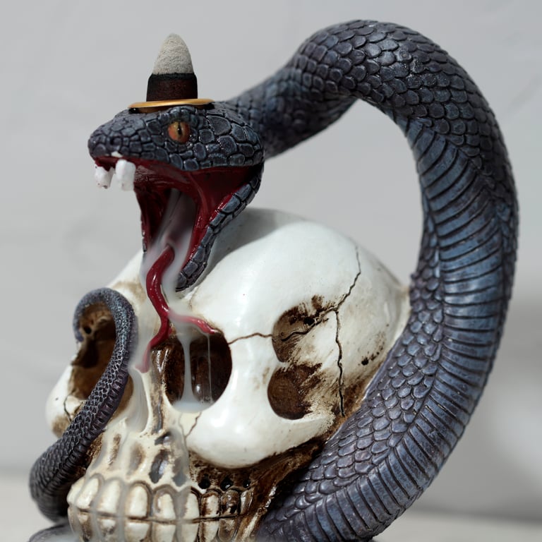 Snake and Skull Backflow Incense Burner - Resin & Metal Design
