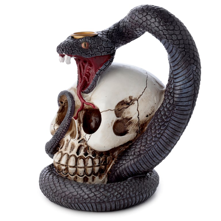 Snake and Skull Backflow Incense Burner - Resin & Metal Design