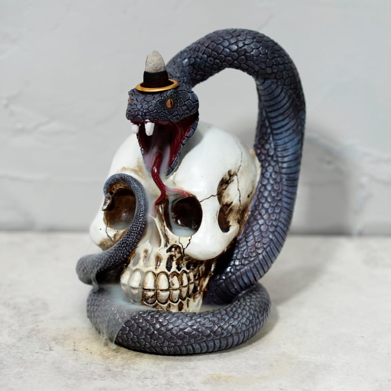 Snake and Skull Backflow Incense Burner - Resin & Metal Design