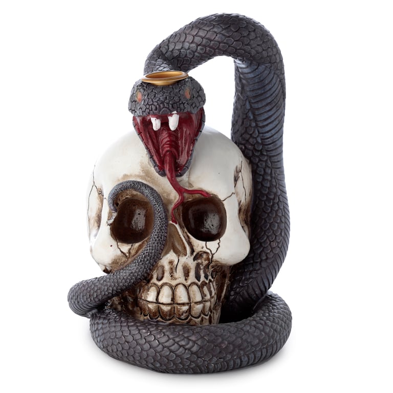 Snake and Skull Backflow Incense Burner - Resin & Metal Design
