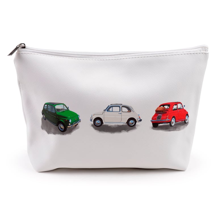 Large PVC Fiat 500 Licensed Toiletry Makeup Wash Bag - Vegan Friendly Travel Organizer