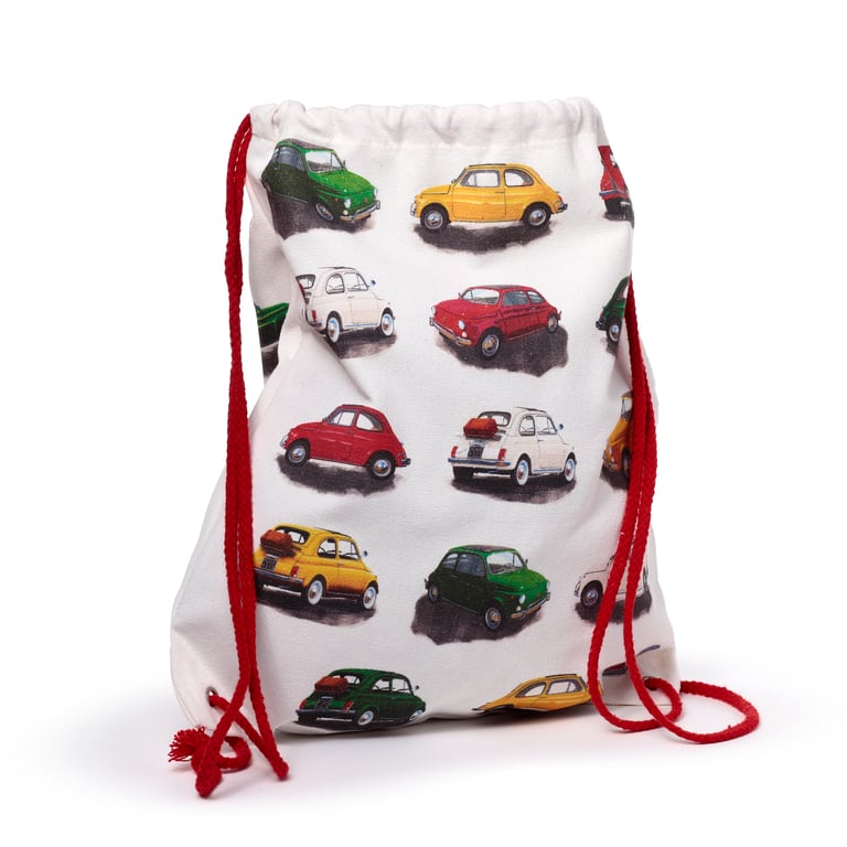 Drawstring Canvas Bag - Fiat 500 Repeat, Cotton, Wipe Clean Only