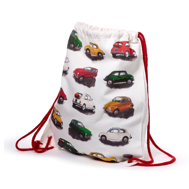 Drawstring Canvas Bag - Fiat 500 Repeat, Cotton, Wipe Clean Only