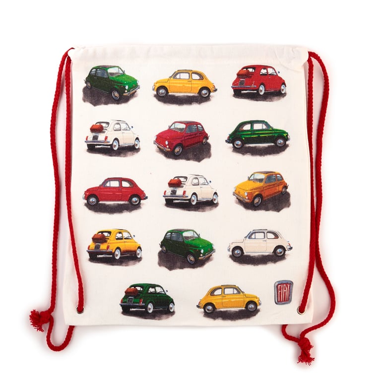 Drawstring Canvas Bag - Fiat 500 Repeat, Cotton, Wipe Clean Only