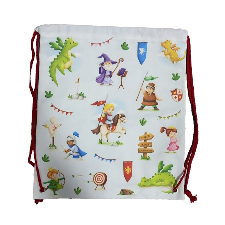 Canvas Drawstring Bag - Knights & Dragons Design, Cotton Canvas Home Goods Fashion Bag