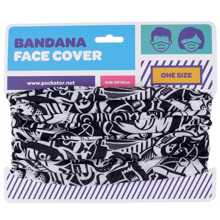 Neck Warmer Tube Scarf - Black & White Graffiti Polyester Wrap