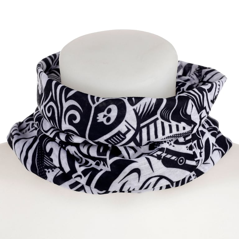 Neck Warmer Tube Scarf - Black & White Graffiti Polyester Wrap