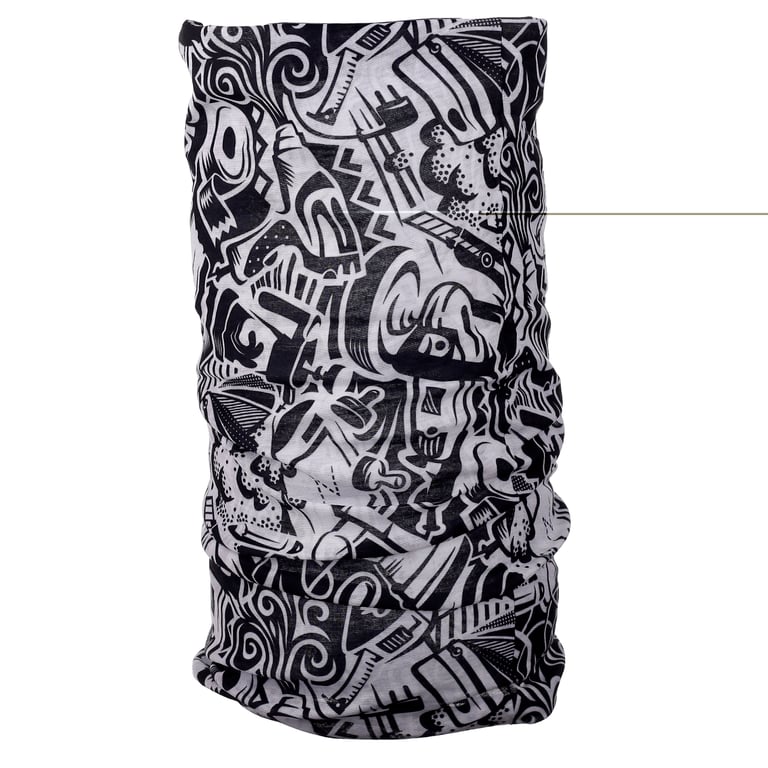 Neck Warmer Tube Scarf - Black & White Graffiti Polyester Wrap