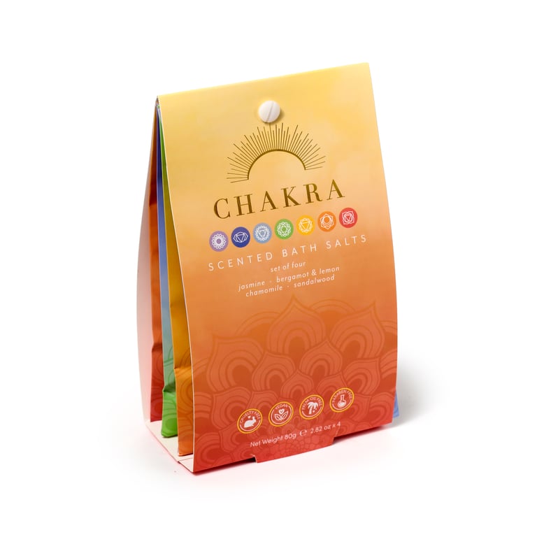 Natural Chakra Bath Salt Set - 4 Essential Oil Fragrances, Vegan & Palm Oil Free