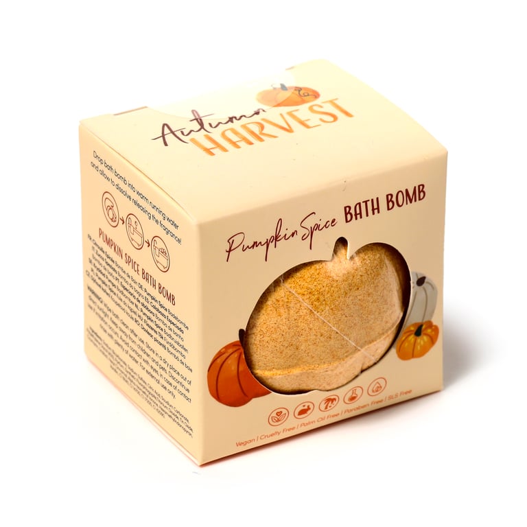 Handmade Autumn Harvest Pumpkin Bath Bomb - Cruelty Free, Vegan, Palm Oil & Gluten Free