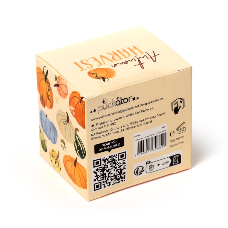 Handmade Autumn Harvest Pumpkin Bath Bomb - Cruelty Free, Vegan, Palm Oil & Gluten Free