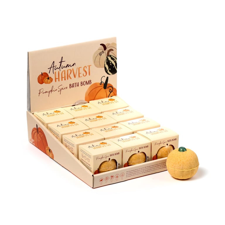 Handmade Autumn Harvest Pumpkin Bath Bomb - Cruelty Free, Vegan, Palm Oil & Gluten Free