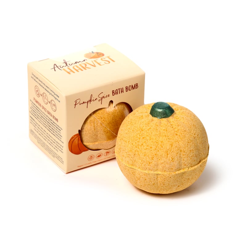 Handmade Autumn Harvest Pumpkin Bath Bomb - Cruelty Free, Vegan, Palm Oil & Gluten Free