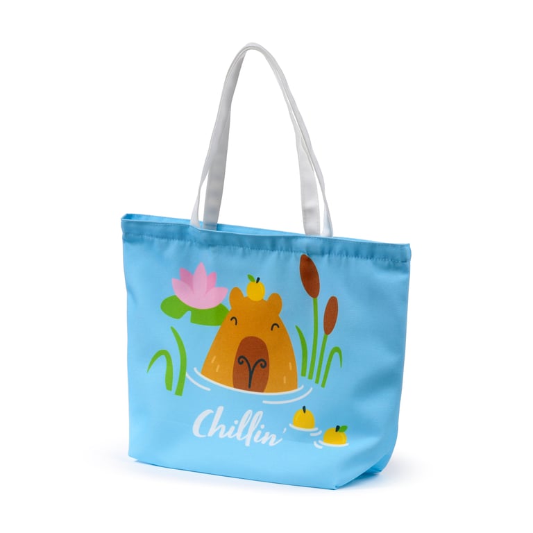 Polyester Beach Bag - Capybara Chillin 100 Polyester, Easy Wipe Clean Outdoor Tote Bag